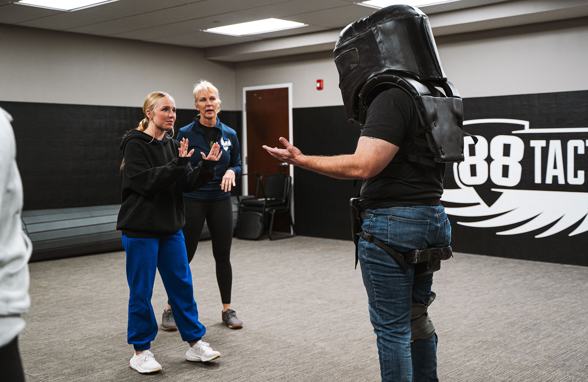female student practicing conflict de-escalation